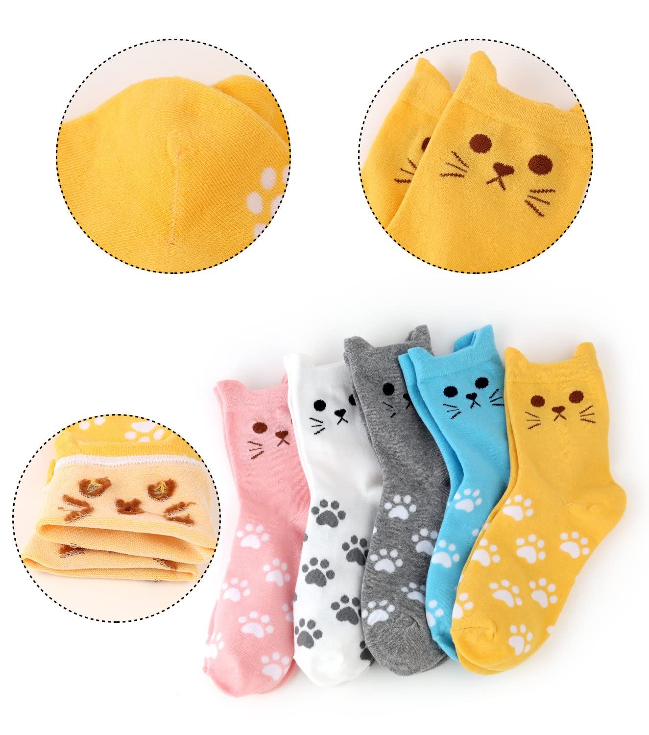 5 Pairs Cat Socks Women,Animal Cute Socks for Women,Christmas Gifts for Cat Lovers durable and will keep your feet comfortable