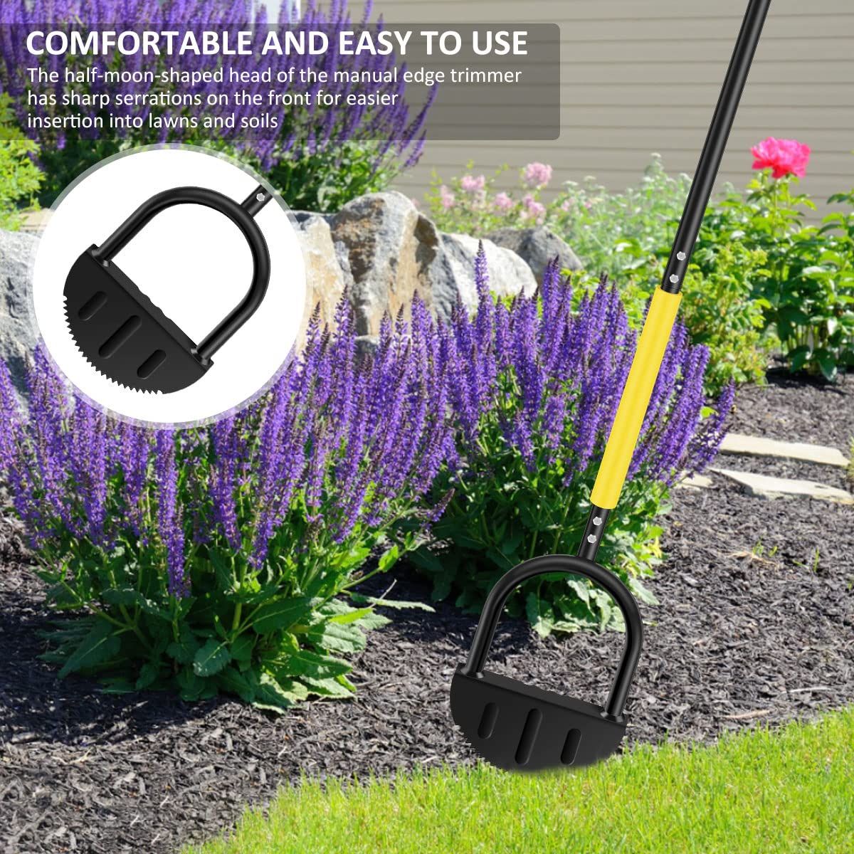Edger Lawn Tool Garden Edger Half Moon Saw-Tooth Hand Edger Ergonomic Manual Lawn Step Edger with Long Handle Landscaping