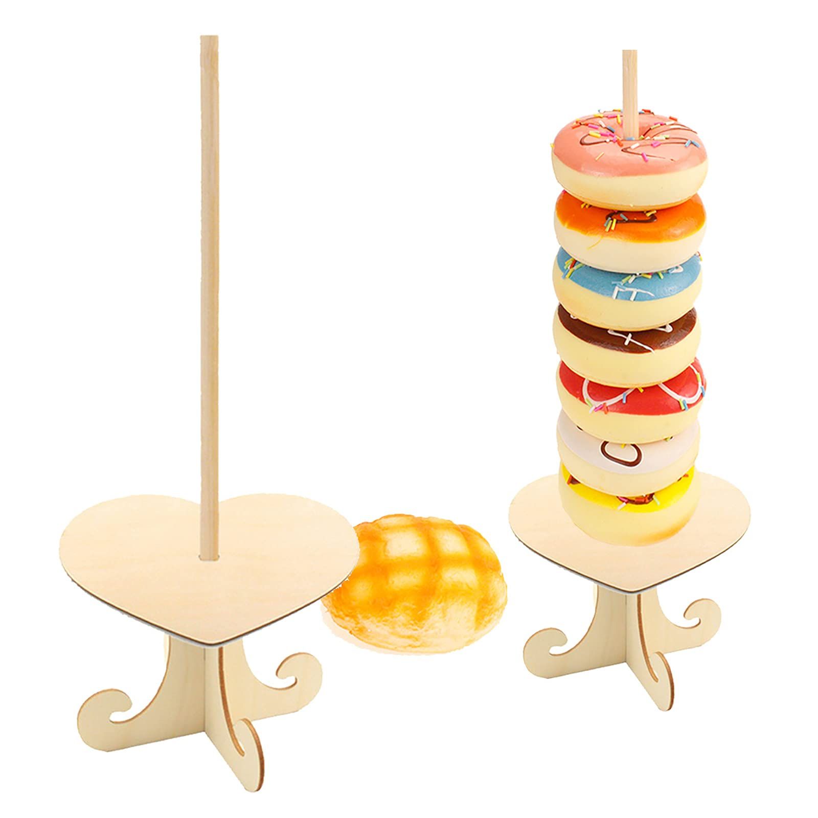 Wooden Donut Display Doughnuts Stands Wood Donut Stand Holder for Birthday Wedding Party Cake Decor 3Pack Heart