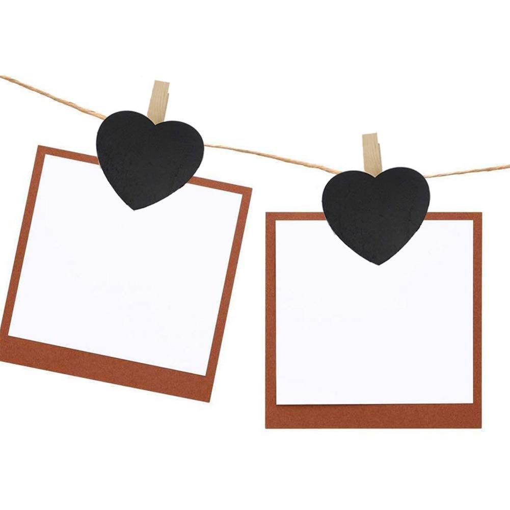 20pcs Mini Heart-Shaped Chalkboard Blackboard with Wooden Clip Chalkboard Tags Message Board Signs with Peg