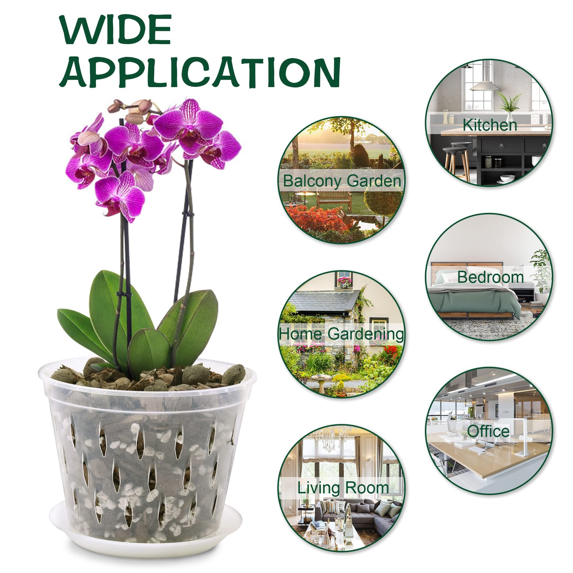 Orchid Pot, 5 Inch 6 Pack Orchid Pots with Holes and Saucers, Clear Plastic Orchid Pots Ultra Cost-effective Orchid Pot Kit