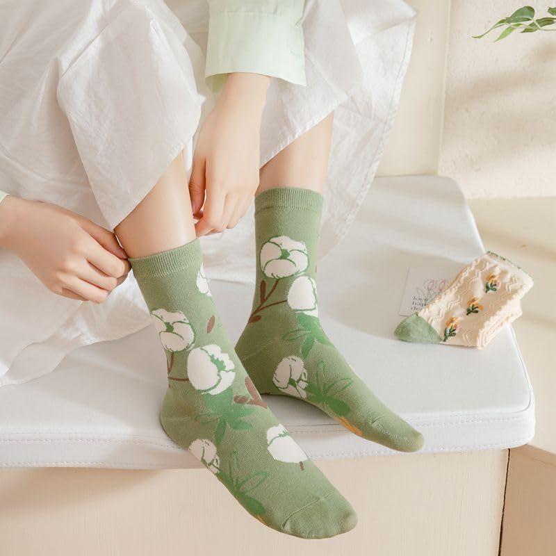Women's Flower Socks 5Pairs Crew Socks Cute Lace Ankle Socking Casual Socks Socks are very soft, elastic band will not fall off