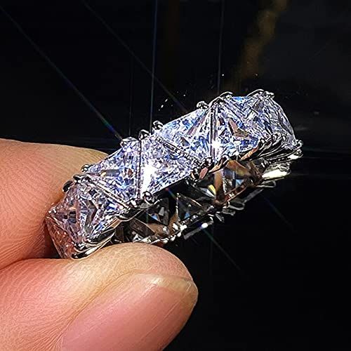 White Plated Row Emerald Cut Triangle Shape Wedding Diamond Band Rings Eternity Ring Wedding Bands (8)