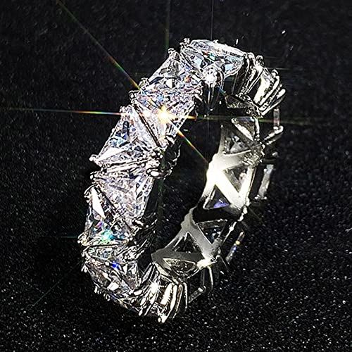 White Plated Row Emerald Cut Triangle Shape Wedding Diamond Band Rings Eternity Ring Wedding Bands (8)