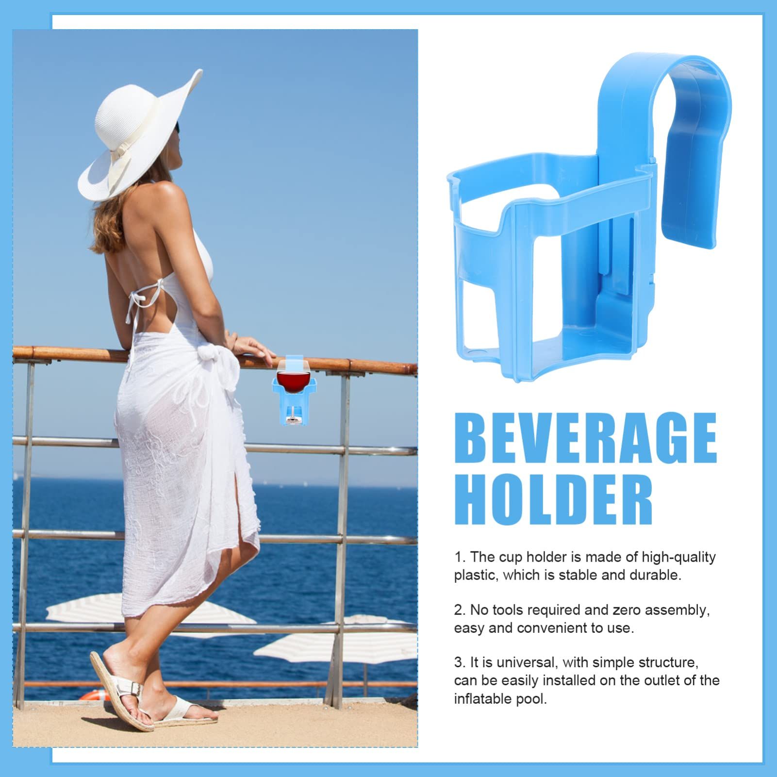 Poolside Cup Holder for Above Ground Pools Pool Cup Holder for Drinks Oval Top, Pool Drink Holder Fits Less Round Top Bar (Blue)