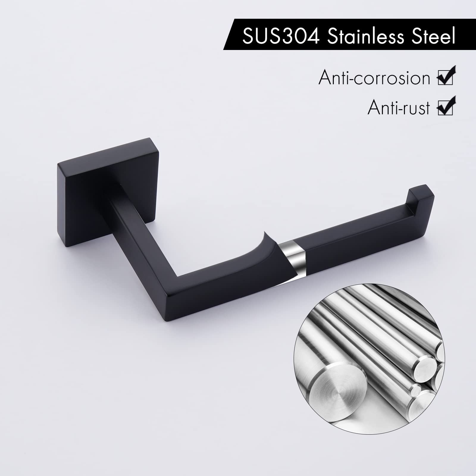 Matte Black Toilet Paper Holder Wall Mount Bathroom Toilet Paper Holder for Mega Rolls SUS304 Stainless Steel Matte Black