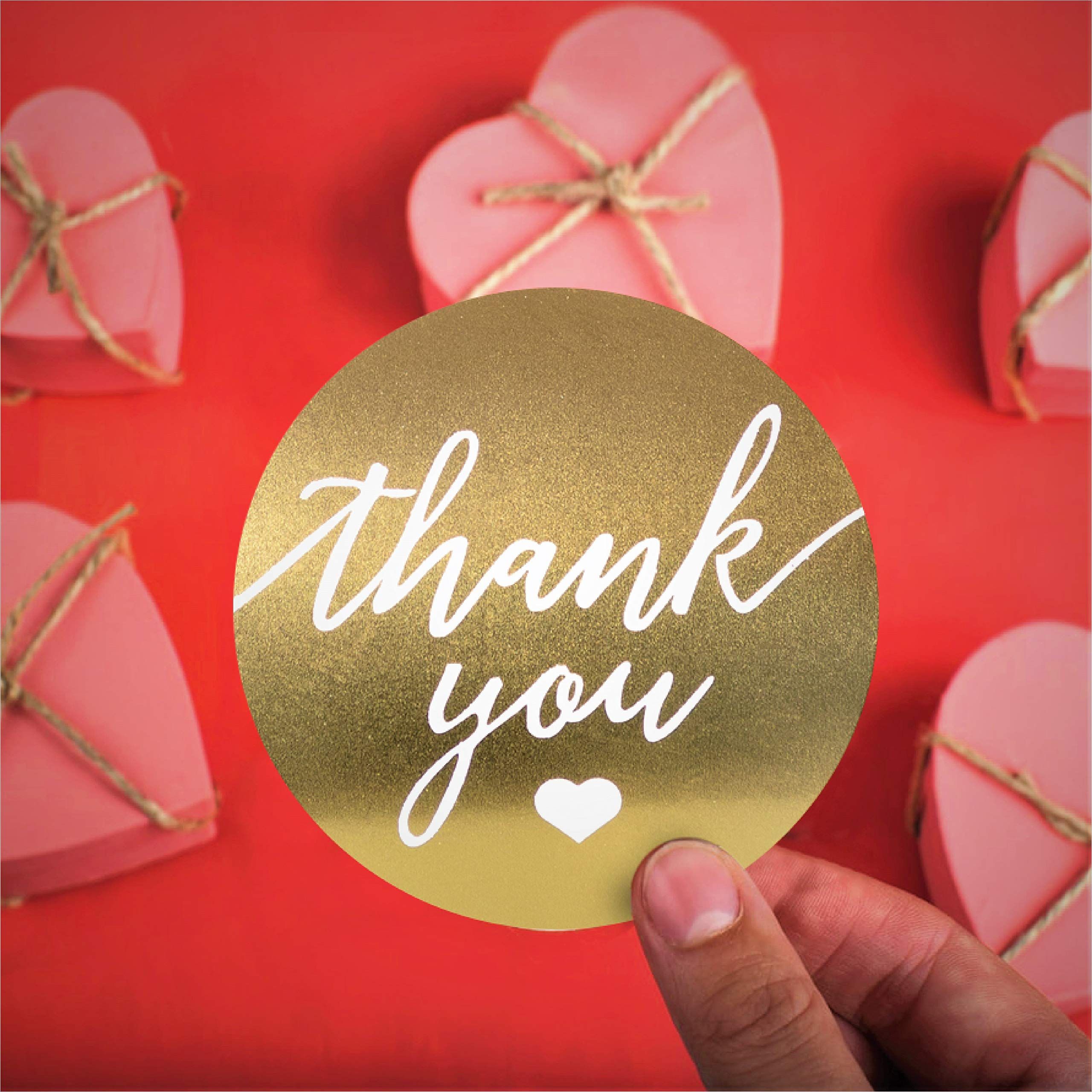 labels 500 Thank You Label Sticker 1.5" Round with Gold and White Heart, Thank You Sticker Gold for Birthdays, Weddings, Giveaways