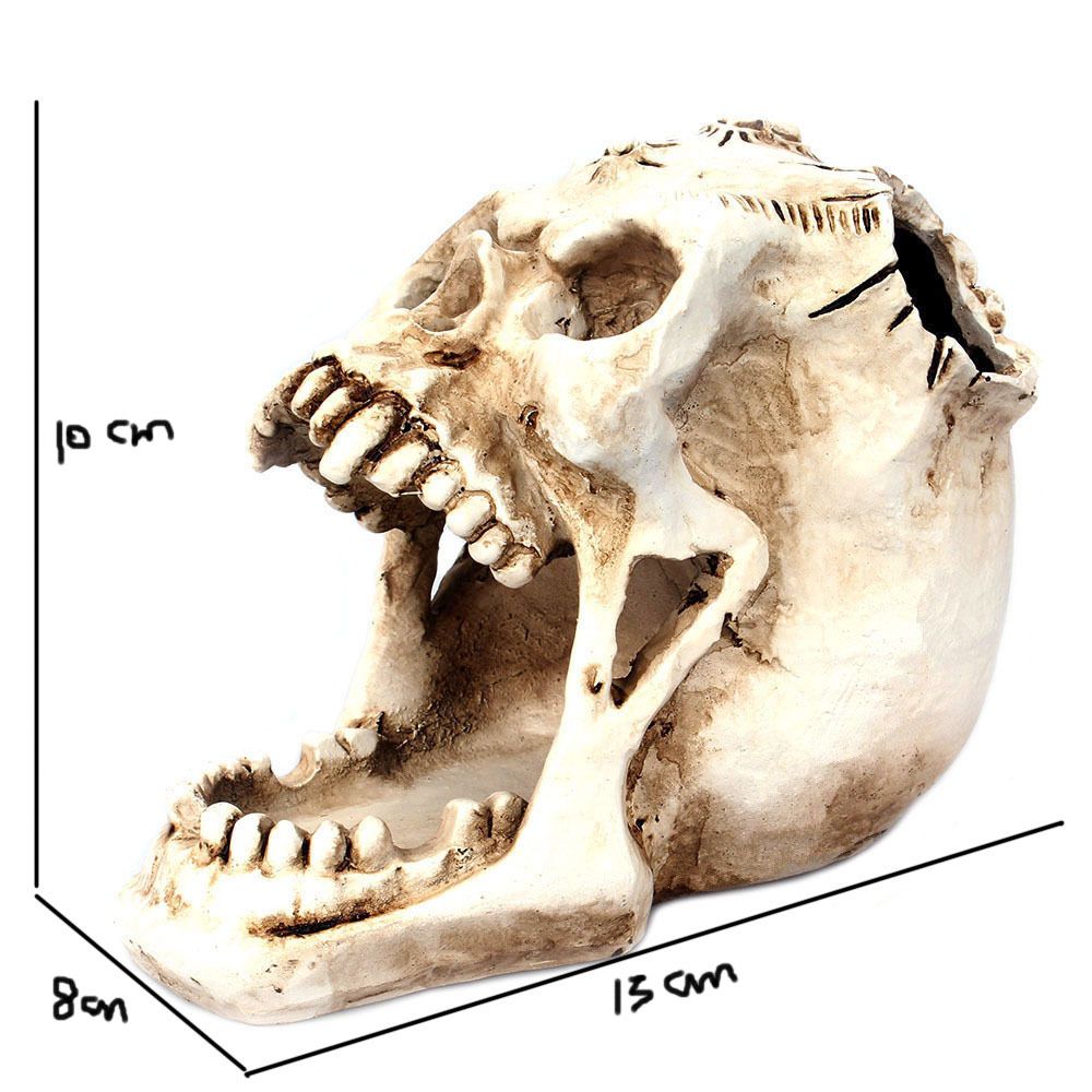 Halloween Skull Pen Holder, Office Desktop Skulls Decor, Spooky Open Mouth Skeleton Head Decoration for Office and Home