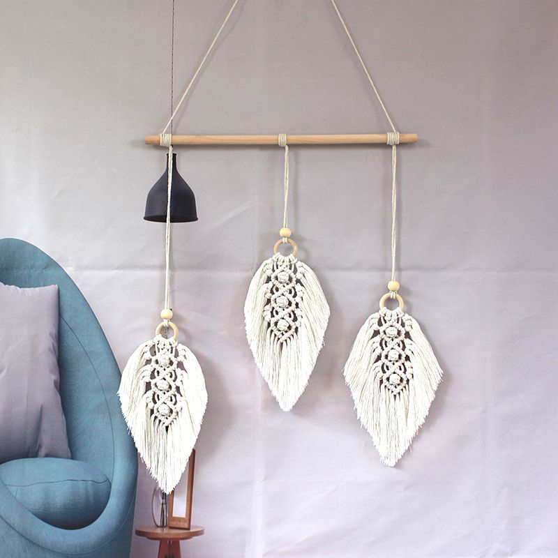 Wall Hanging Woven Tapestry Leaf Shaped Tassels Cotton Macrame Decor Wall Art Ornament for Apartment Bedroom