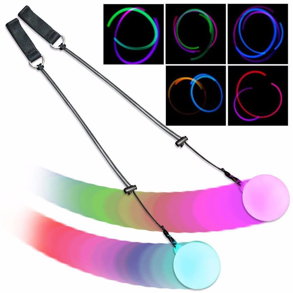Soft Spinning Glow Poi for Beginner Kids and Professional Rainbow Fade and High Strobe Spinning LED Glow Toy Light Up Balls 2pcs