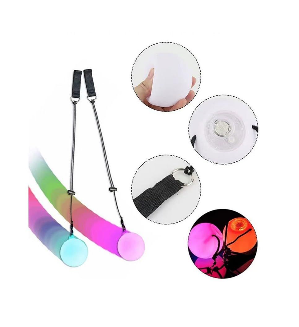 Soft Spinning Glow Poi for Beginner Kids and Professional Rainbow Fade and High Strobe Spinning LED Glow Toy Light Up Balls 2pcs