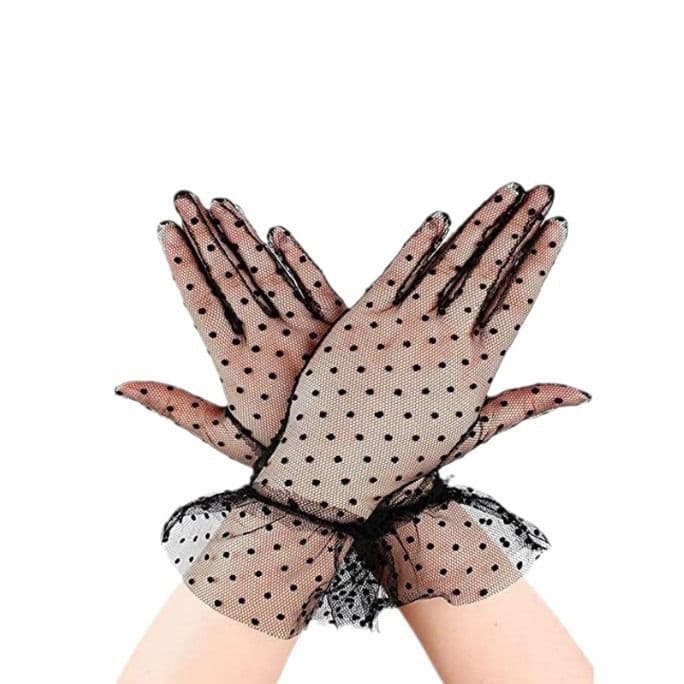 Short Lace Gloves 1960s Vintage Classy Polka Dot Tea Party Mesh Gloves for Bridal Women Wedding Halloween Costume