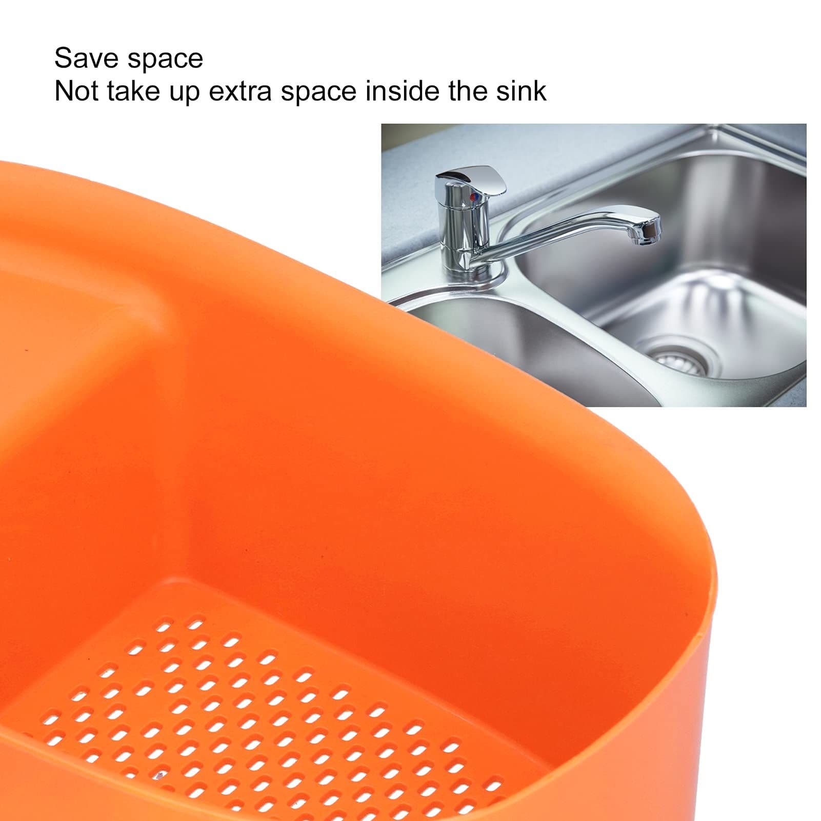 Vegetable Drainer Multifunctional Practical Sturdy Sink Drain Rack Space Saving Orange