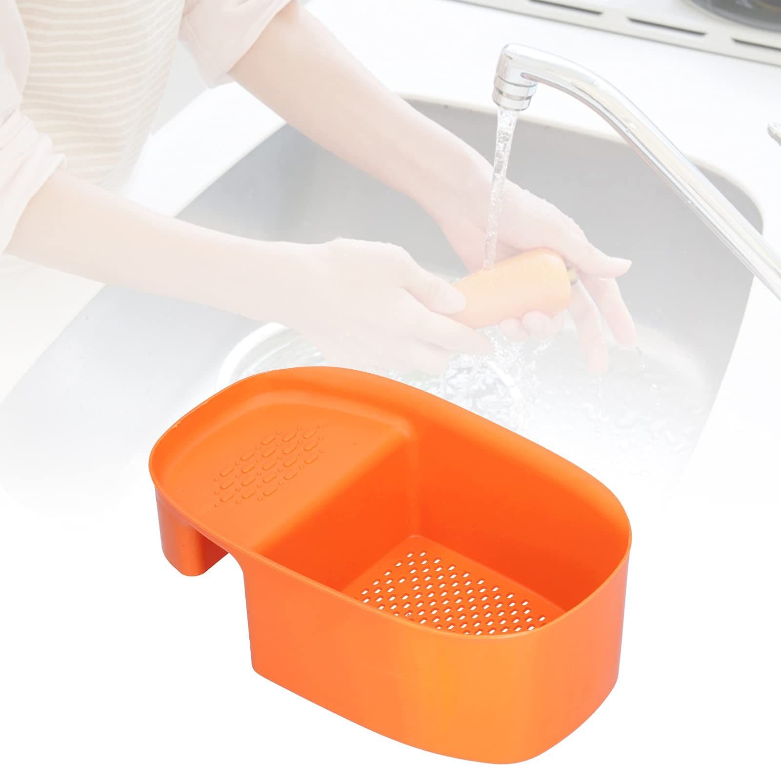 Vegetable Drainer Multifunctional Practical Sturdy Sink Drain Rack Space Saving Orange