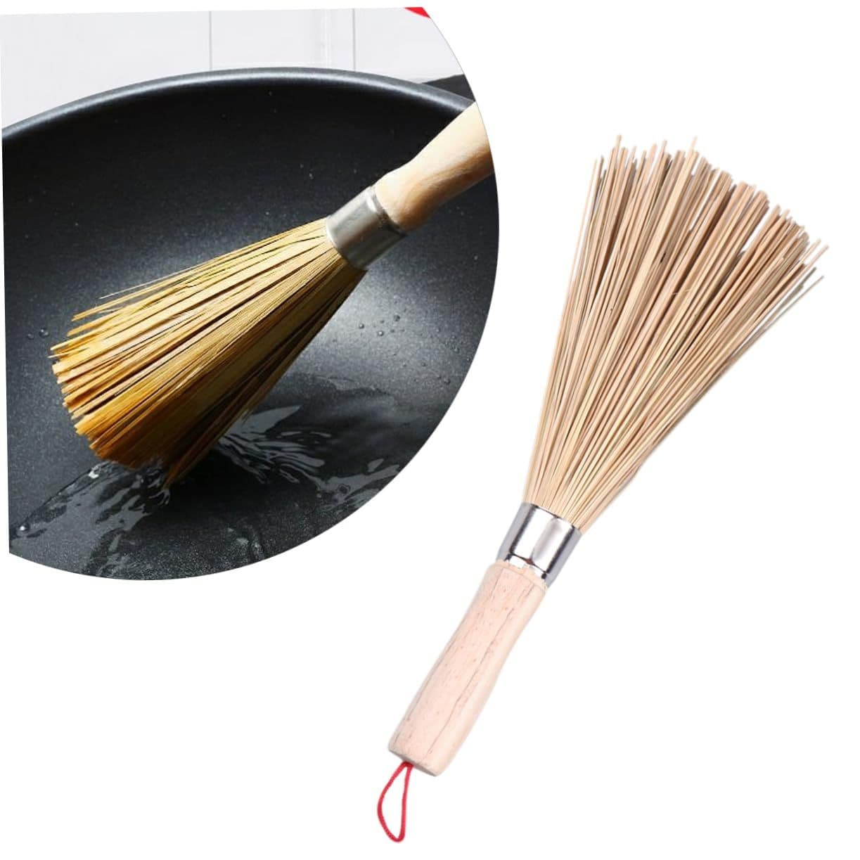 Bamboo Cleaning Brush Kitchen Pan Brush Wooden Handle Wok Brush Oilproof Durable Random Colour Hanging Rope