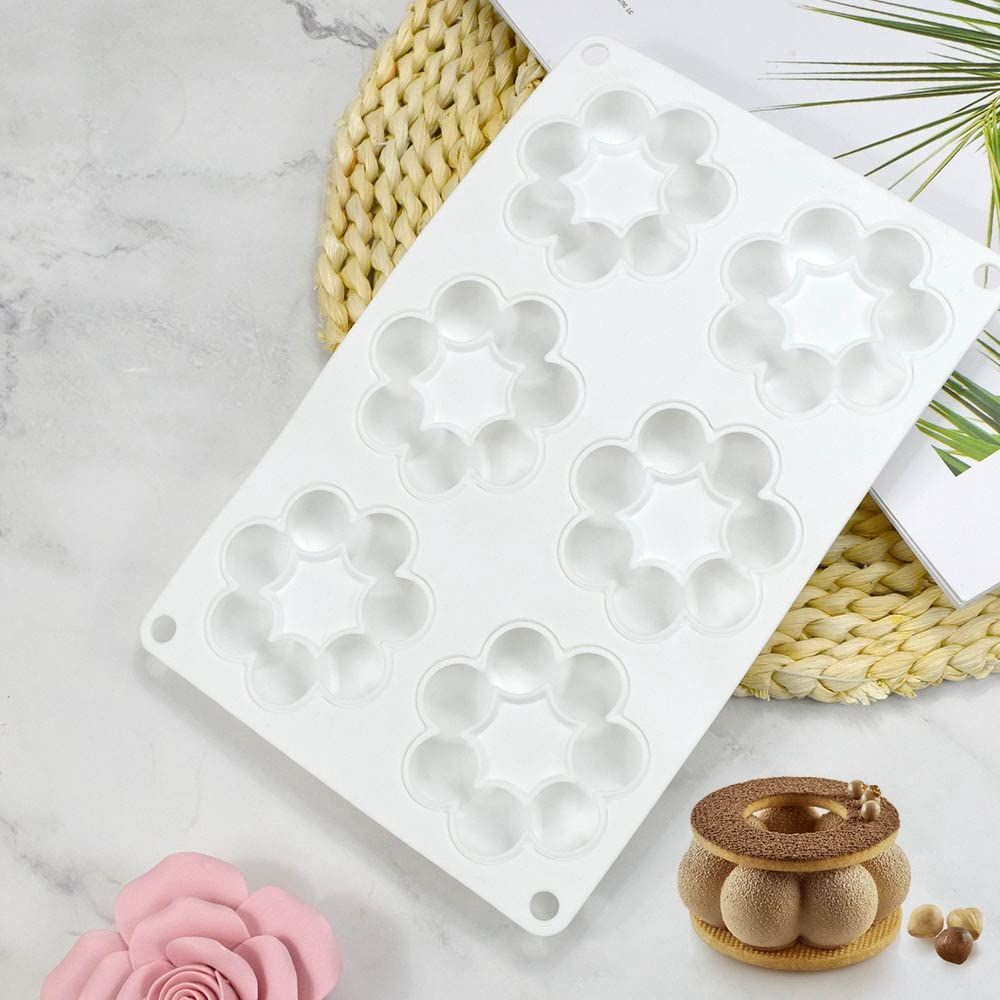 Silicone Mold Flower Shaped Silicone Donut Molds, Baking Pans, 6-Cavity Reusable Cake Maker Cookie Tray for Kitchen, Dishwasher