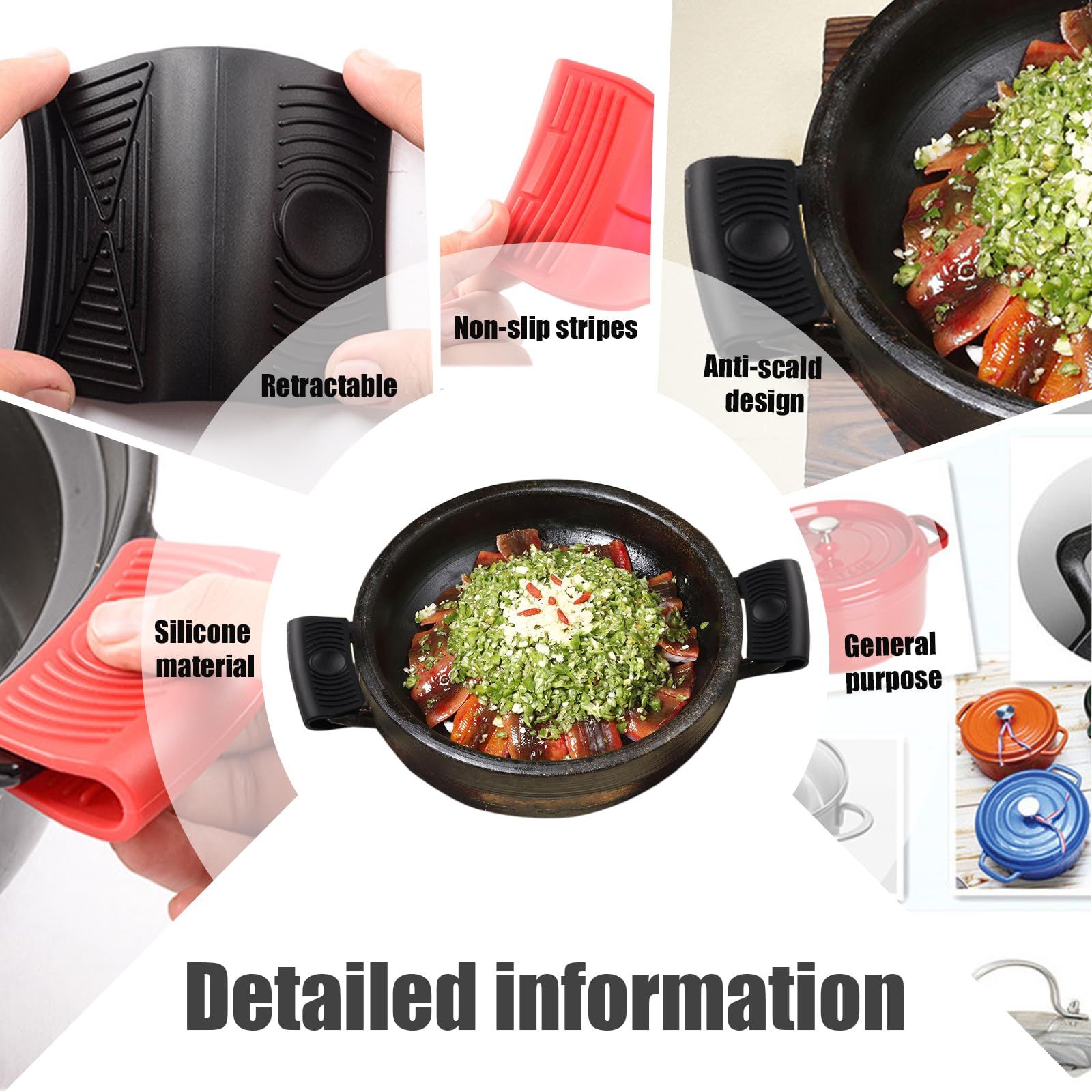 4Pcs Silicone Assist Handle Holder Grip, Heat Resistant Cast Iron Holder Sleeve, Anti-Slip Skillet Handle Covers, Potholder