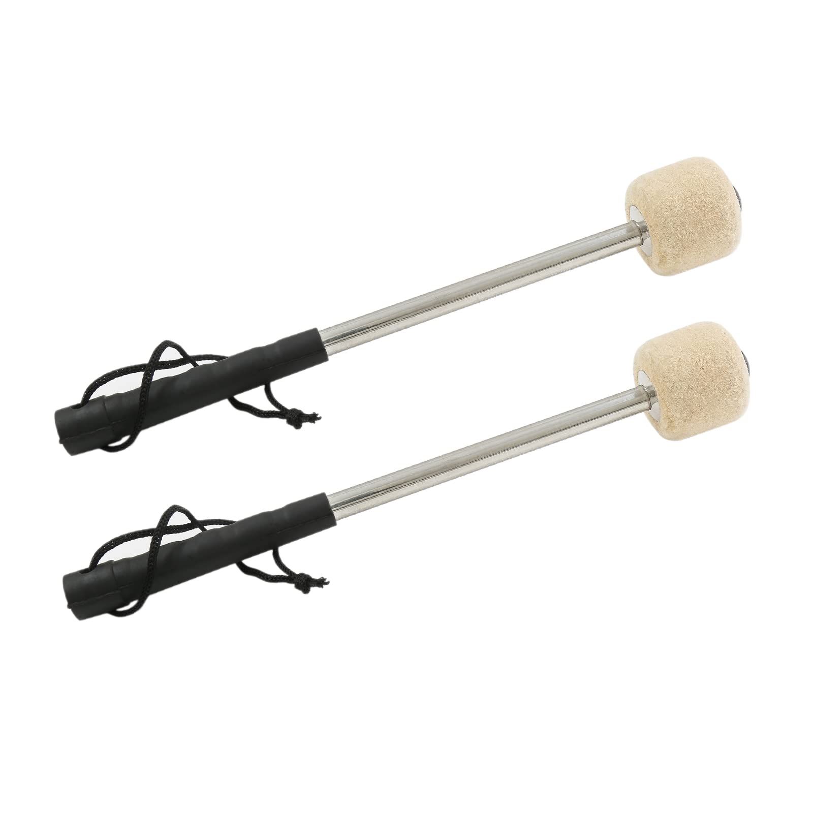 2 Pcs Bass Steel Drum Mallets, 12.5" Wool Felt Drum Sticks with Stainless Steel Handle, Anti-slip Wool Drum Mallets (Beige)