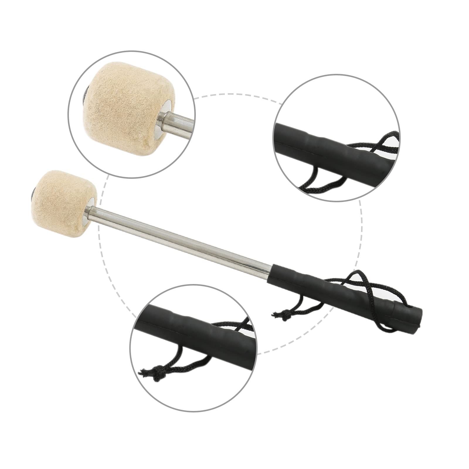2 Pcs Bass Steel Drum Mallets, 12.5" Wool Felt Drum Sticks with Stainless Steel Handle, Anti-slip Wool Drum Mallets (Beige)
