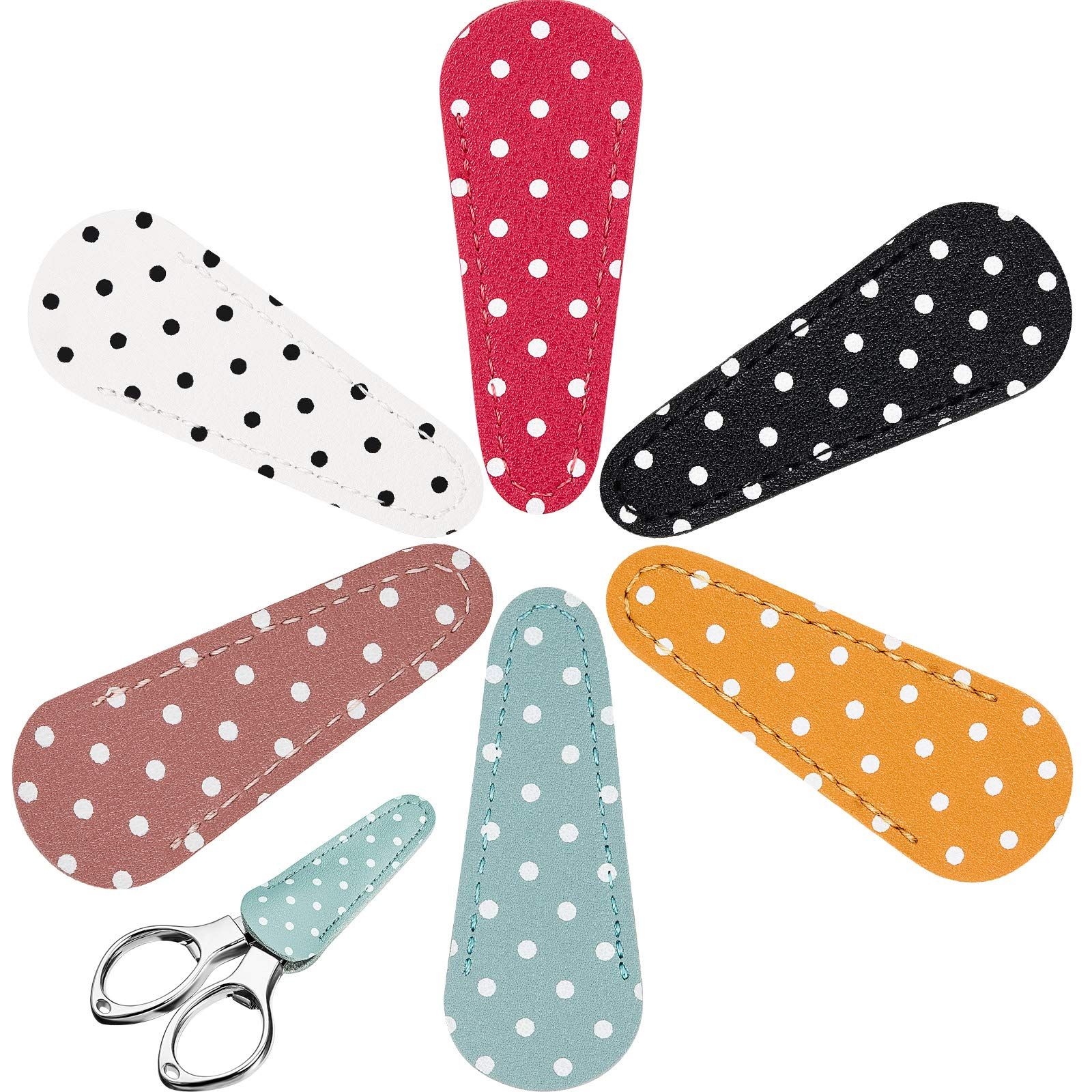 6 Pieces Embroidery Scissors Sheath Polka Dot Scissors Protective Cover Scissors Leather Sheath for Embroidery Sewing