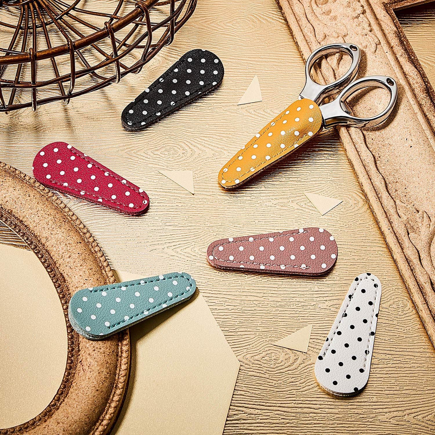 6 Pieces Embroidery Scissors Sheath Polka Dot Scissors Protective Cover Scissors Leather Sheath for Embroidery Sewing