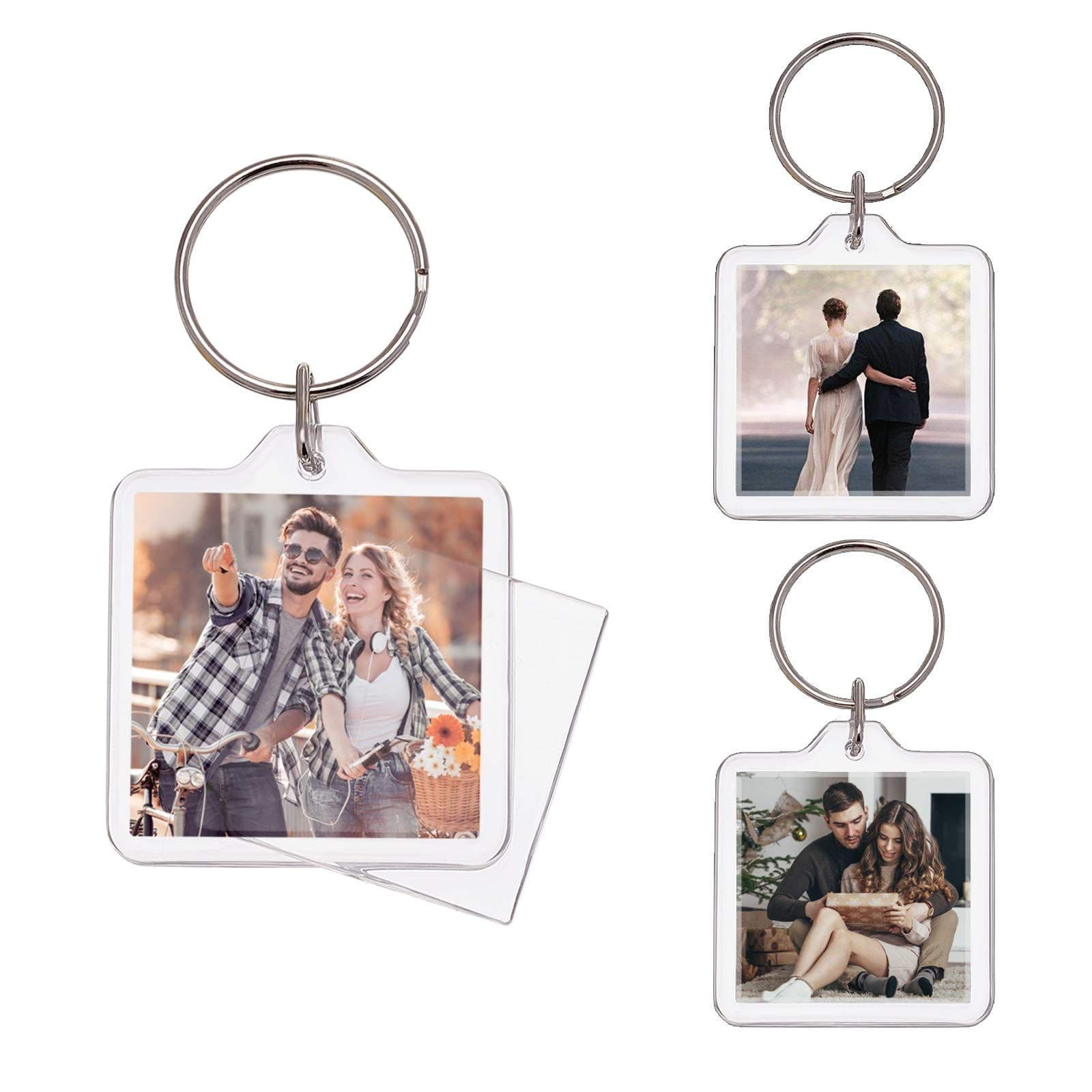 3pcs，Key Chains Key Rings with Transparent Clear Picture Photo Frames Can Open Keychains (square)Blank Photo Insert Keychains