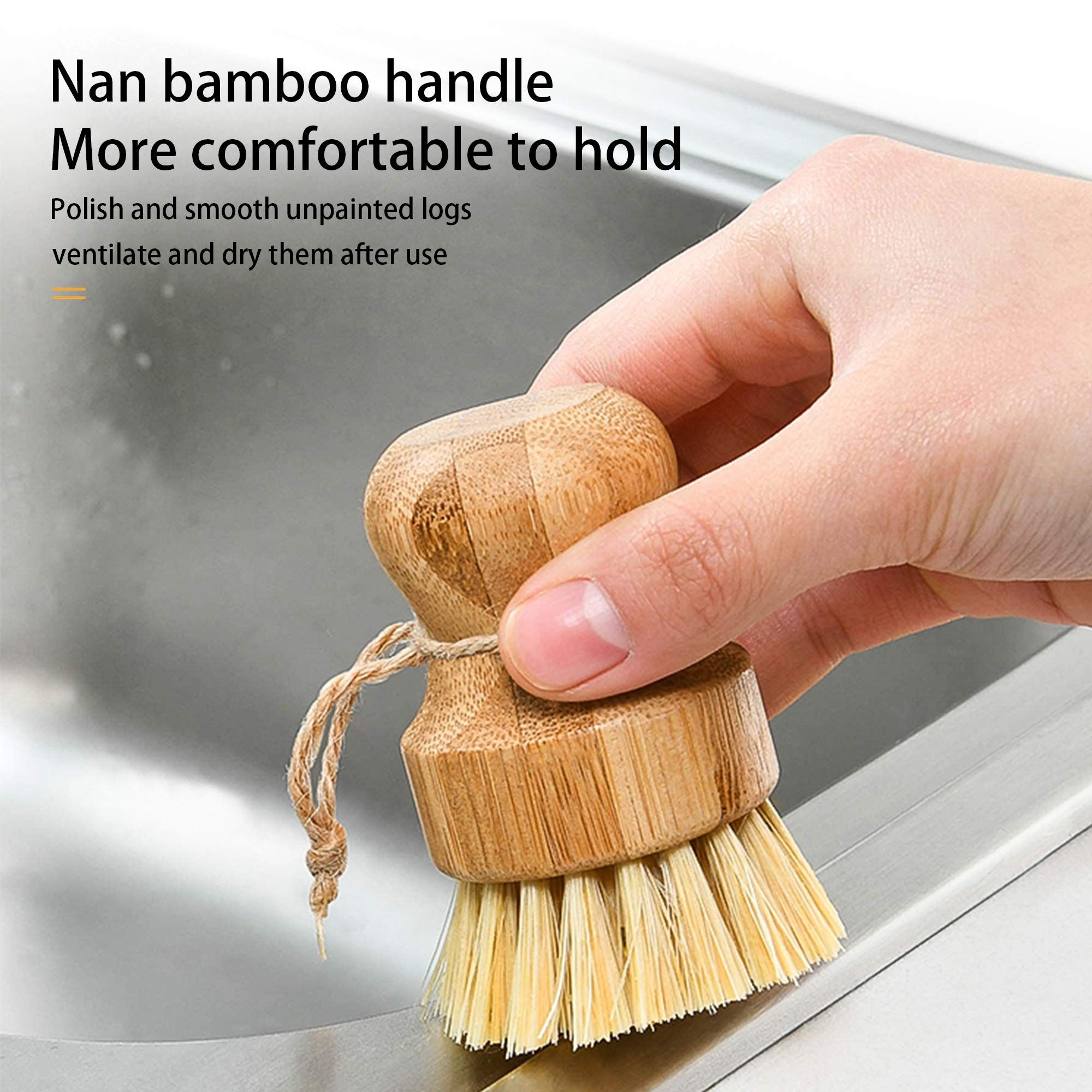 Natural Sisal Dish Washing Brush Bamboo Round Scrub Brush Pots Pans Vegetables Household Cleaning Brush