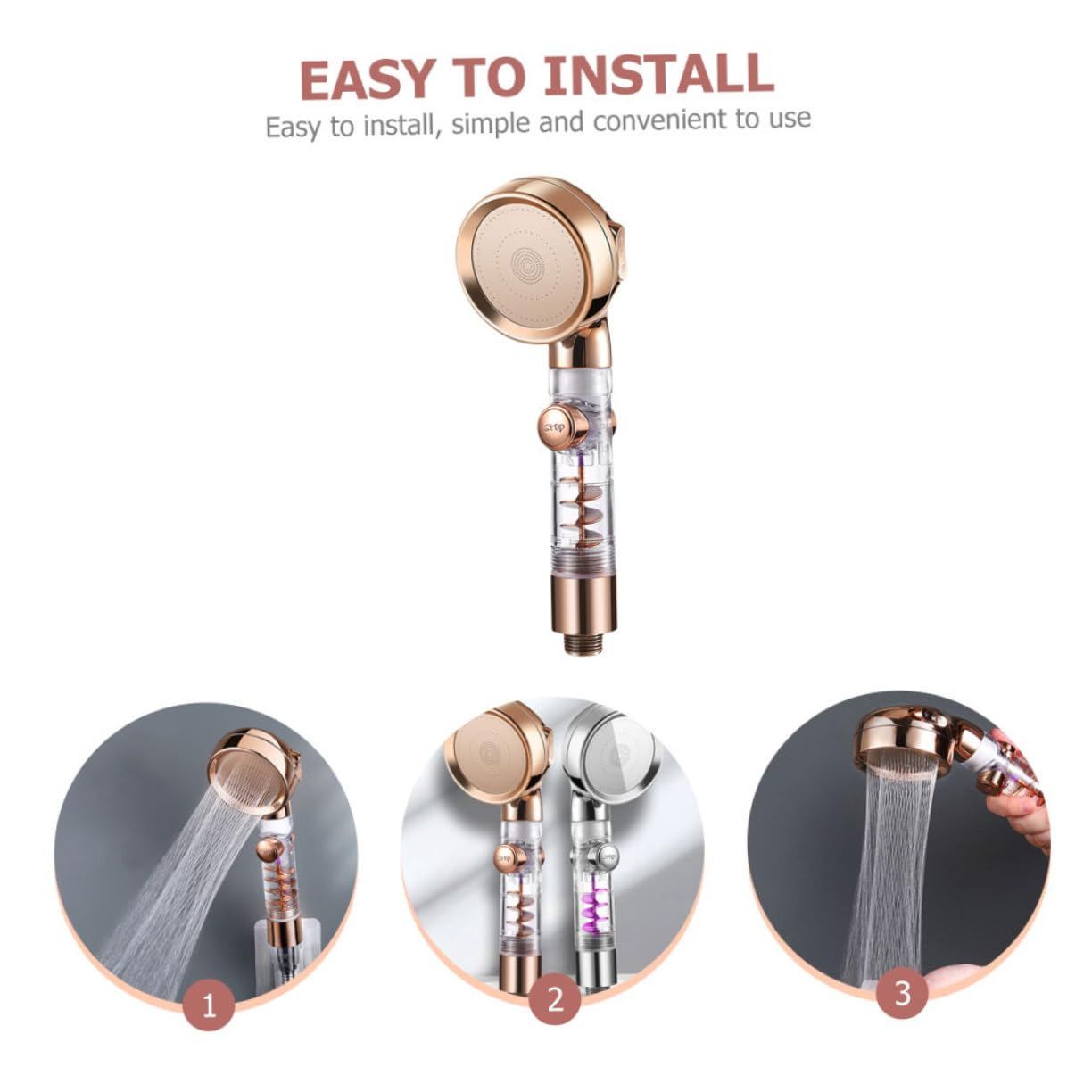Handheld Power Shower Head,Vortex Shower Head with ON/Off and Pause Switch,Removable Propeller Driven Shower Head