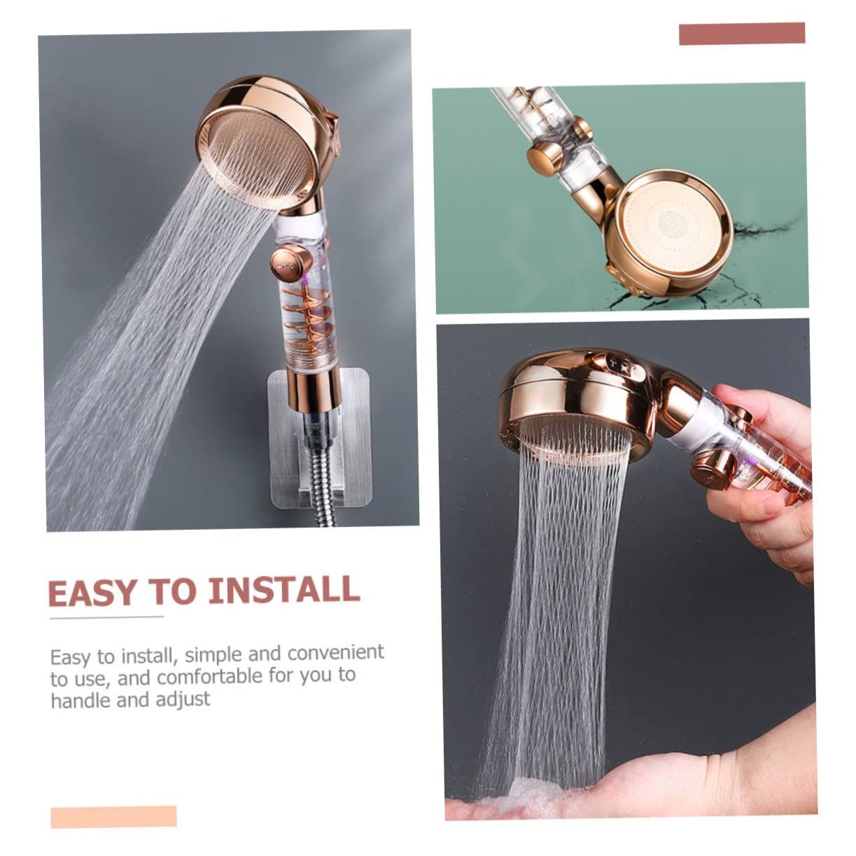 Handheld Power Shower Head,Vortex Shower Head with ON/Off and Pause Switch,Removable Propeller Driven Shower Head