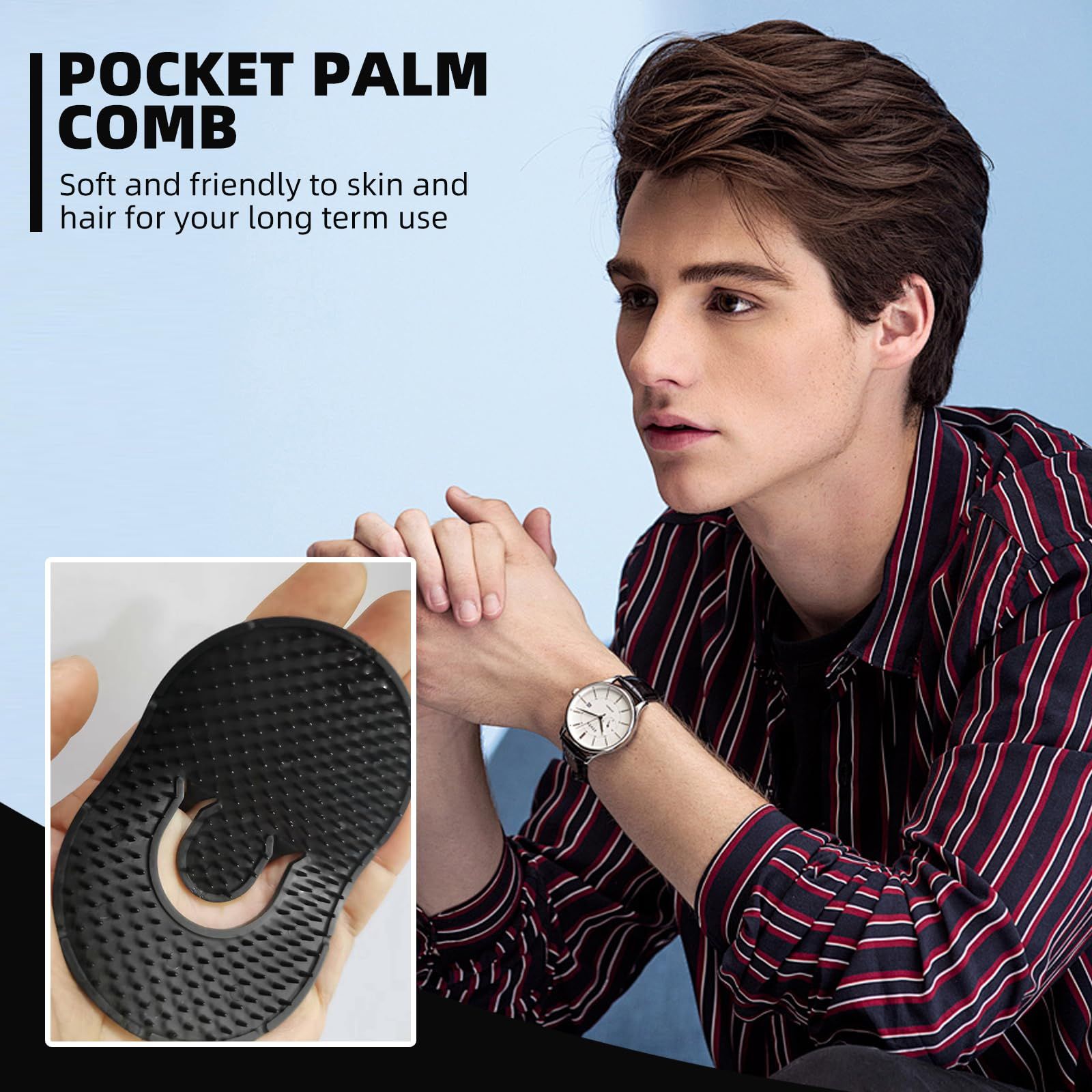 Pocket Palm Combs, Shampoo Comb, Massager Hair Brush Comb, Scalp Massager Brush Comb, Wave brush, Palm hair brush (Black)