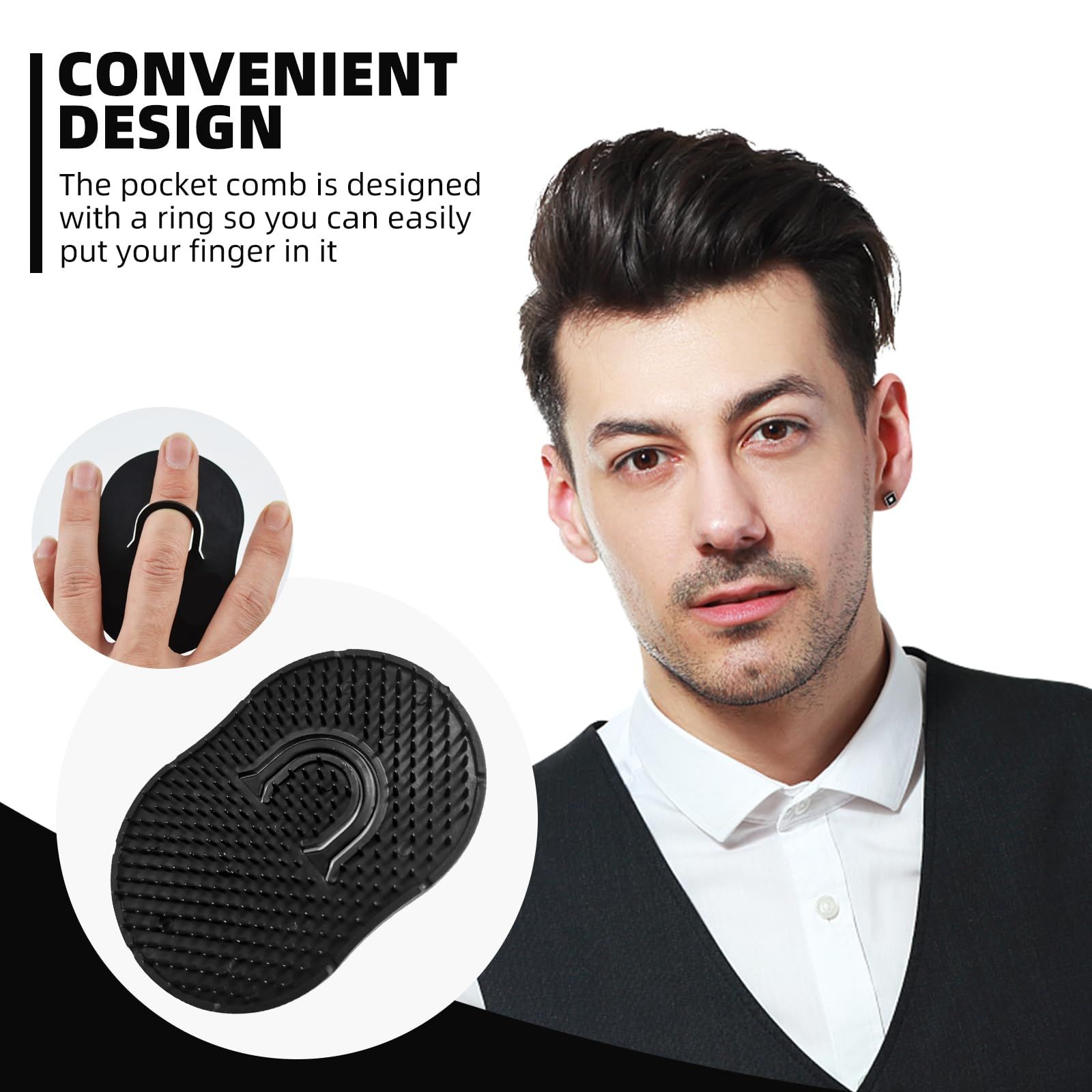 Pocket Palm Combs, Shampoo Comb, Massager Hair Brush Comb, Scalp Massager Brush Comb, Wave brush, Palm hair brush (Black)