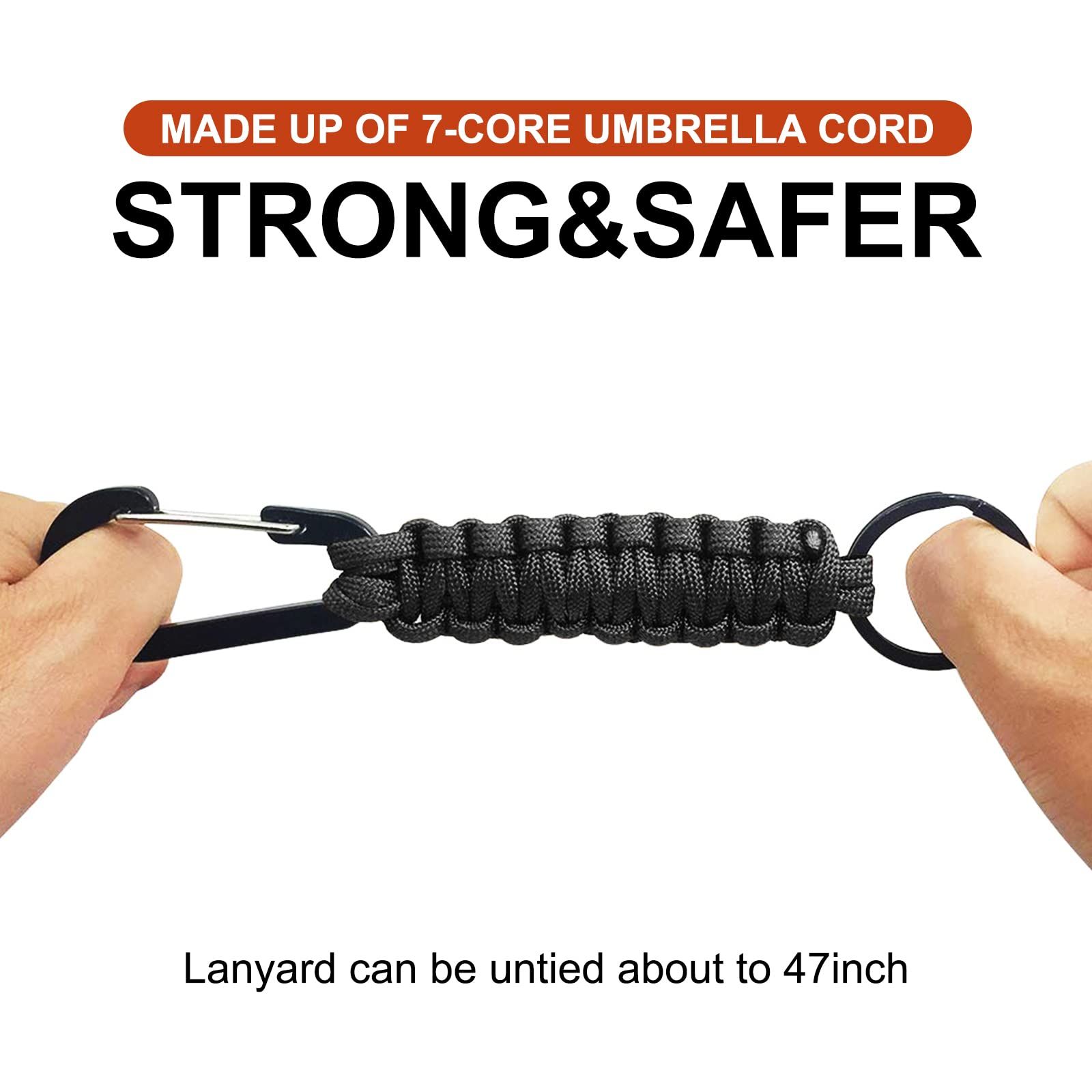Paracord Keychain with Carabiner Clip Braided Lanyard Ring Hook Keychain for Keys Knife Flashlight Outdoor Camping