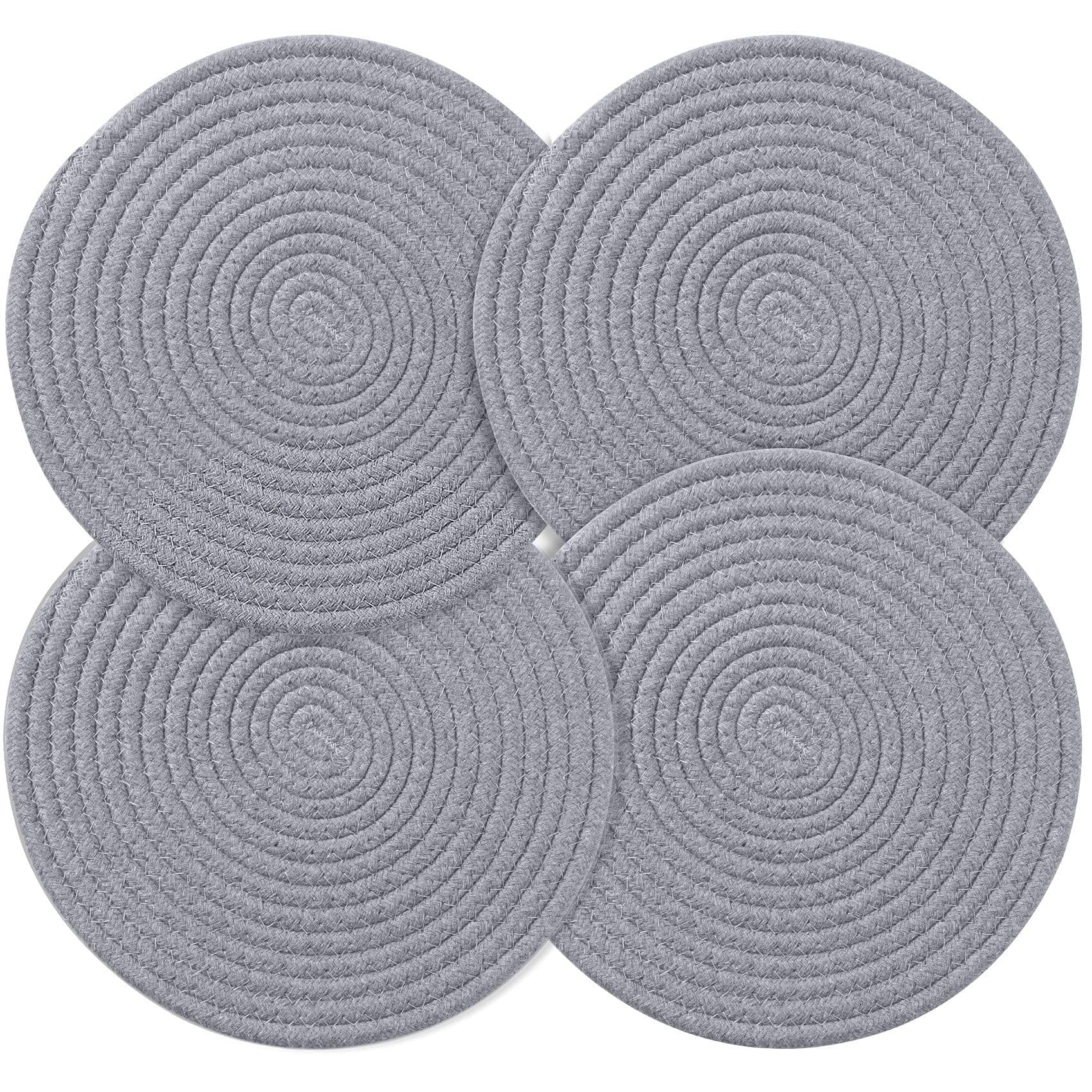 4 PCS Weave Mat Round Hot Pads for Kitchen Thread Potholders for Hot Dishes/Pot/Bowl/Teapot/Hot Pot,9.8 Inches,Pure Cotton