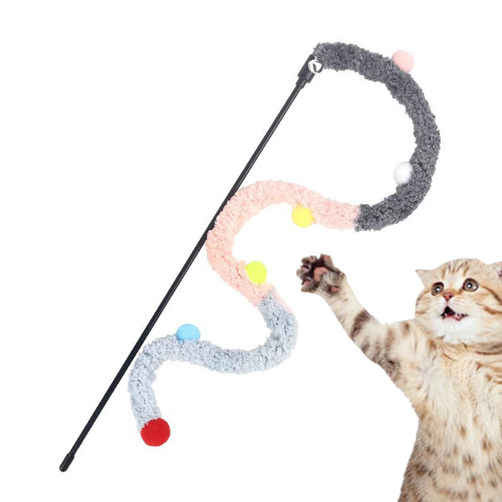 Interactive Catcher Teaser, Retractable Cat Wand Toys, Replacement Teaser with Bell Refills, Cat Exercise Playing Toy