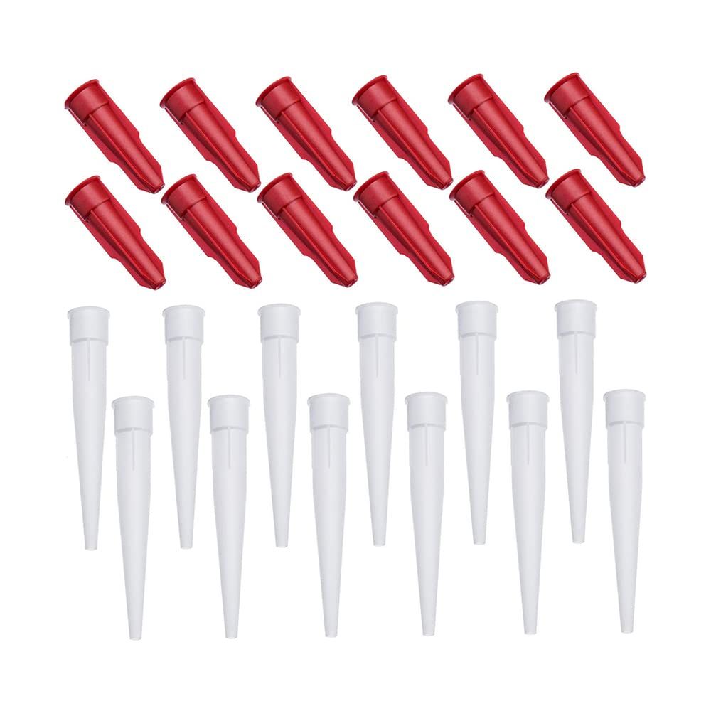 24Pcs Silicone Sealant Nozzles, Plastic Caulk Nozzles Extension for Caulk Gun, with Red Tube Nozzle Caulking Cap Caulk Nozzles