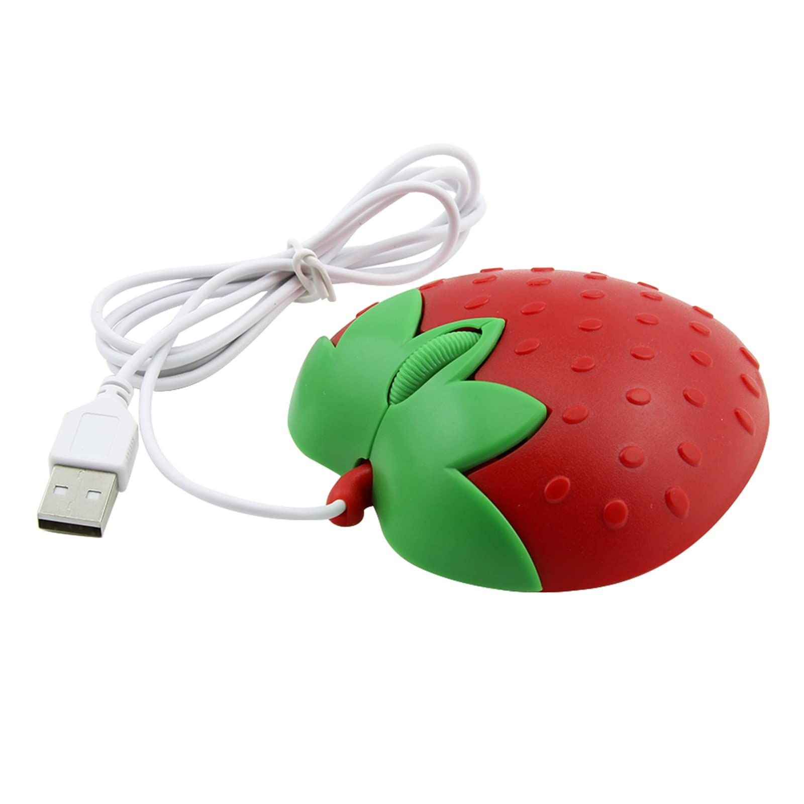 Wired Mouse Strawberry Shape Corded Mouse 3-Button Optical USB Computer Mouse with Cord for Laptop, Red