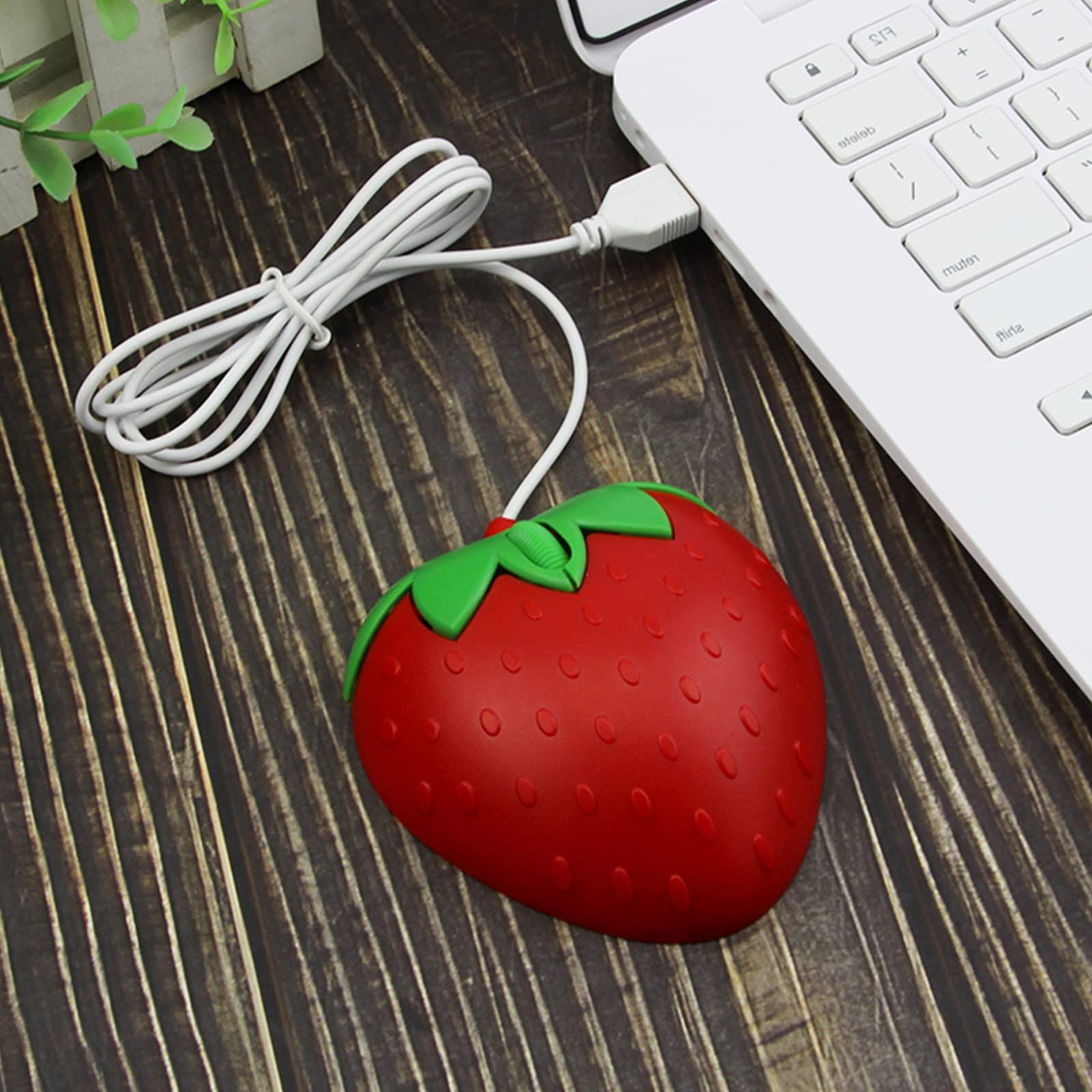 Wired Mouse Strawberry Shape Corded Mouse 3-Button Optical USB Computer Mouse with Cord for Laptop, Red