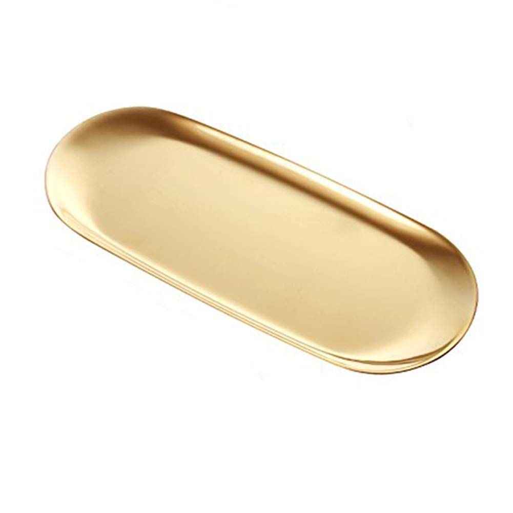 Gold Decorative Tray(12 Inch) - Hand Towel Storage Tray, Jewelry Tray,Stainless Steel,Oval Unbreakable and Rustproof