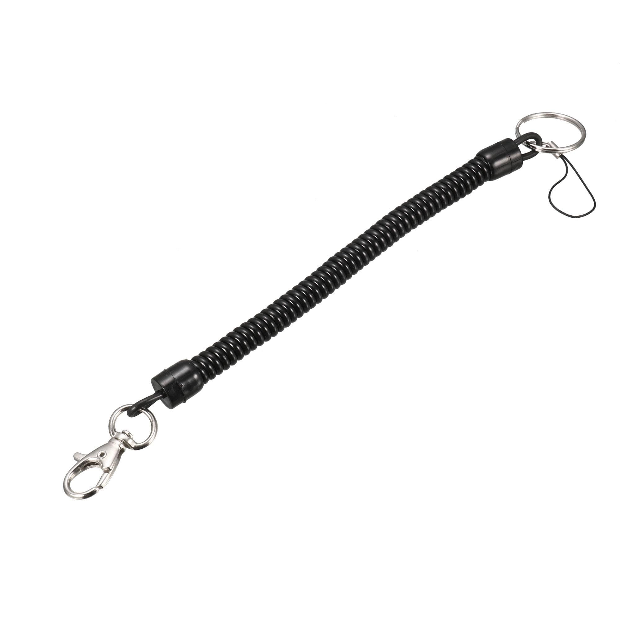 Spiral Retractable Coil Springs Lanyard, Keychain Cord Holder with Lobster Claw Clasps, Stretchy Anti-Theft Rope with Hook 6 pes Black