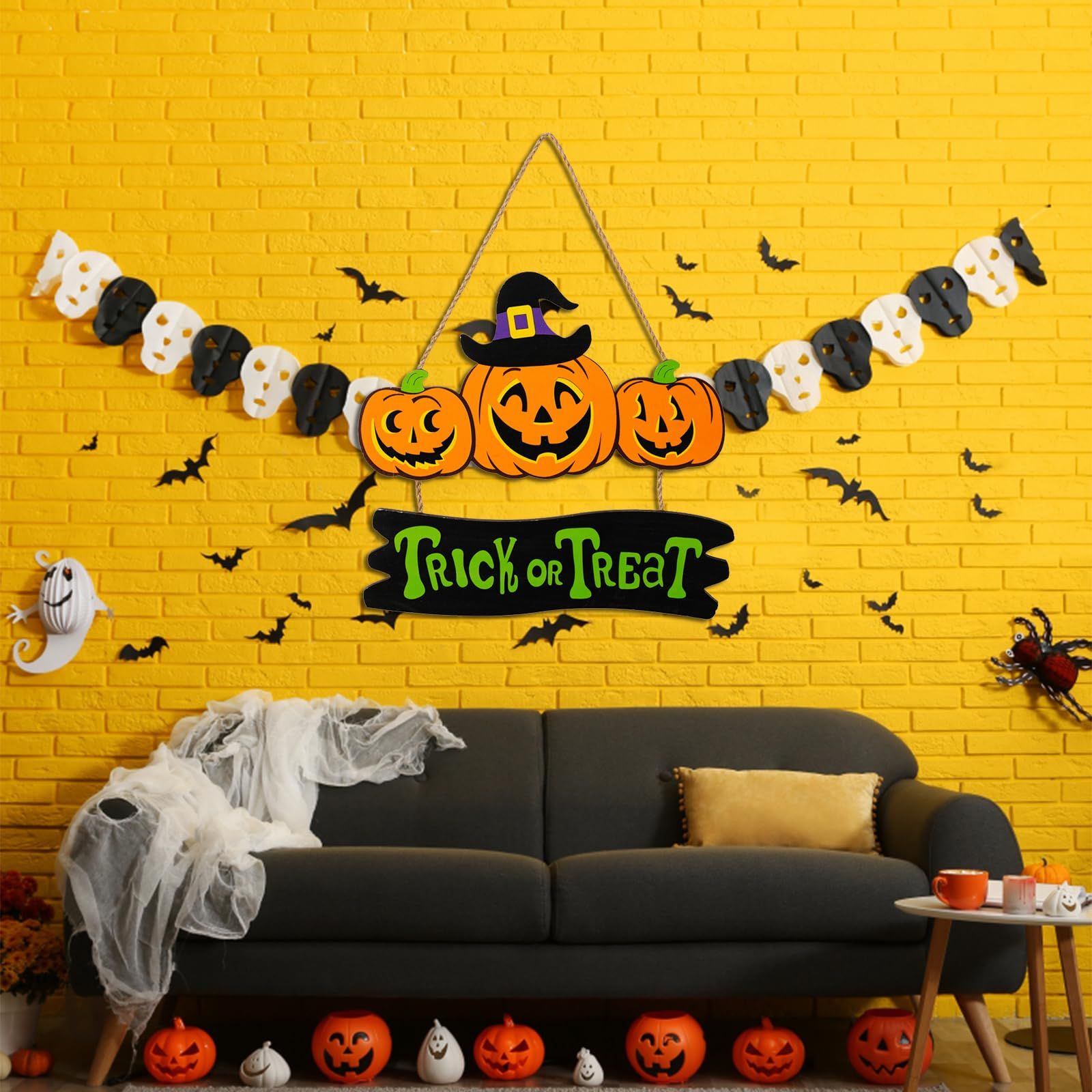 Halloween Wood Hanging Sign Trick or Treat Hanging Sign the Witch is In Hanging Sign Pumpkin Ghost Sign Halloween (Pumpkin)