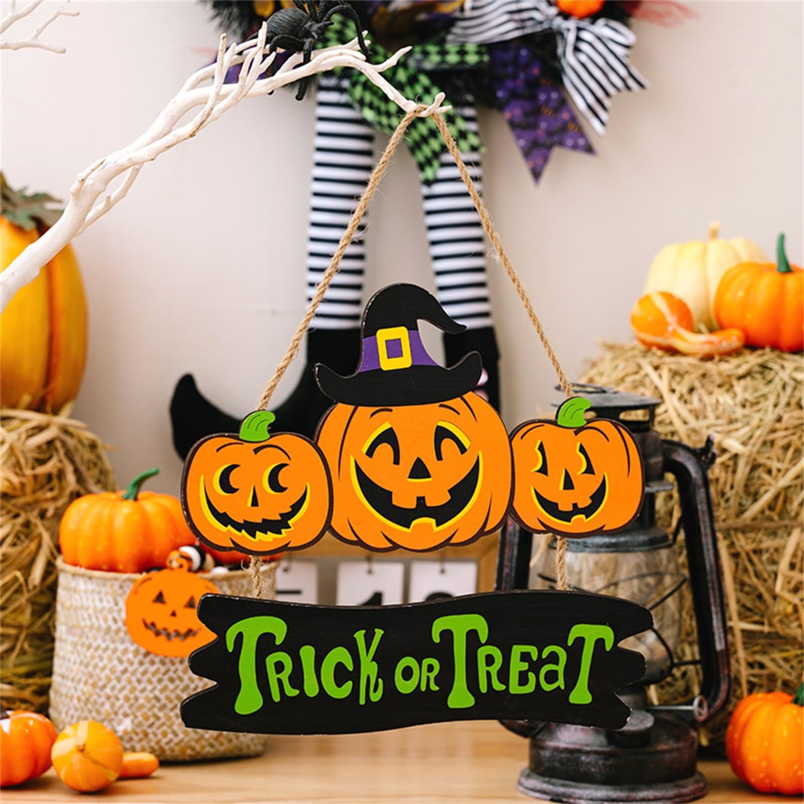 Halloween Wood Hanging Sign Trick or Treat Hanging Sign the Witch is In Hanging Sign Pumpkin Ghost Sign Halloween (Pumpkin)