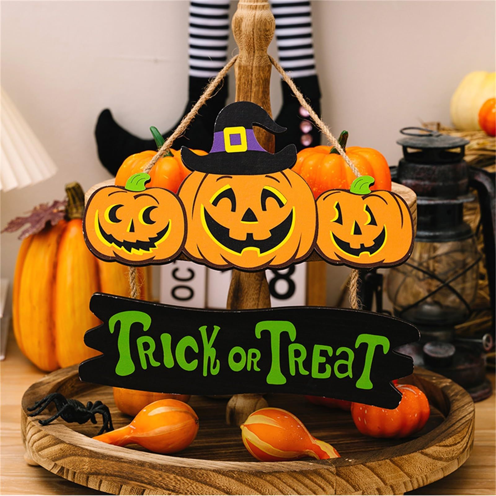 Halloween Wood Hanging Sign Trick or Treat Hanging Sign the Witch is In Hanging Sign Pumpkin Ghost Sign Halloween (Pumpkin)