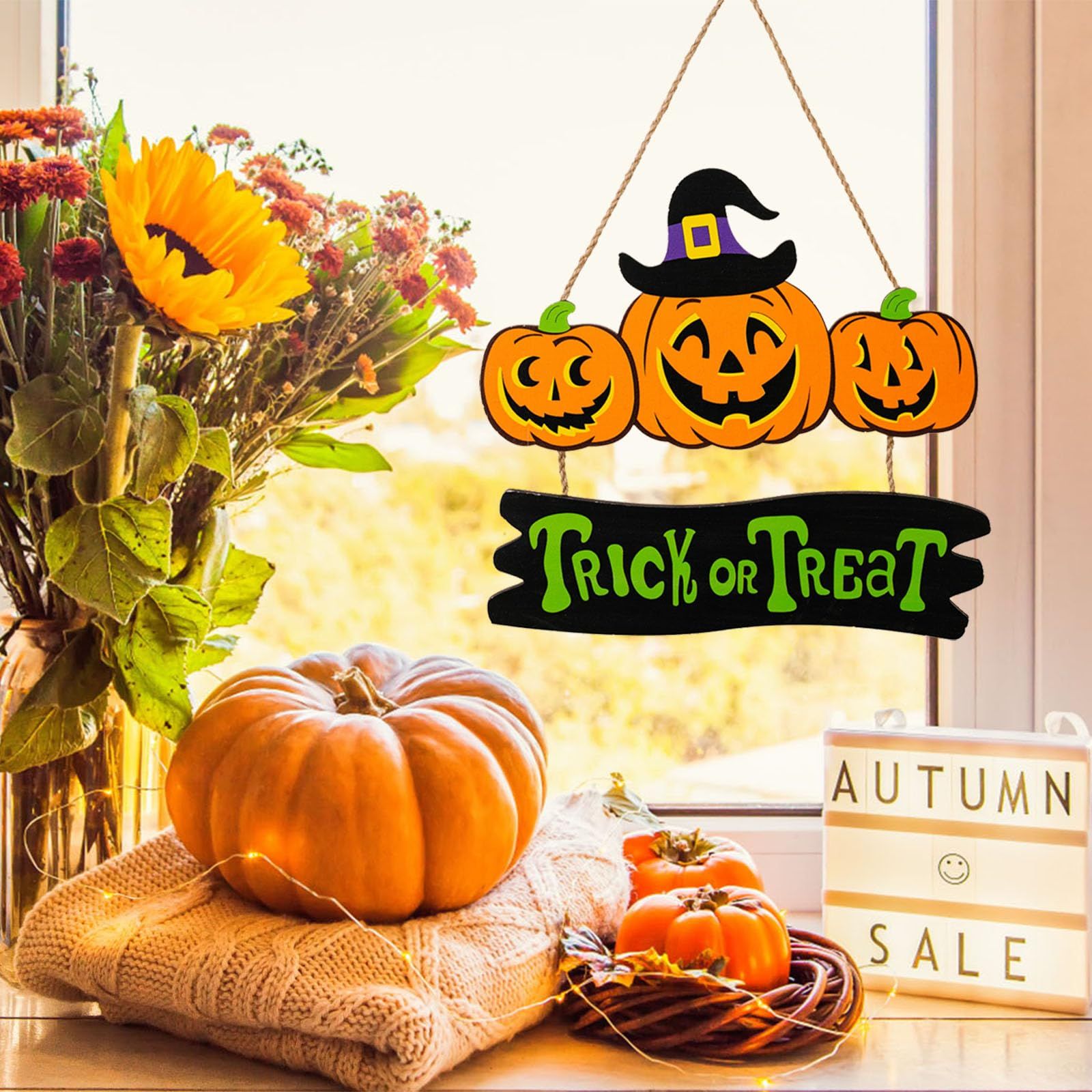 Halloween Wood Hanging Sign Trick or Treat Hanging Sign the Witch is In Hanging Sign Pumpkin Ghost Sign Halloween (Pumpkin)