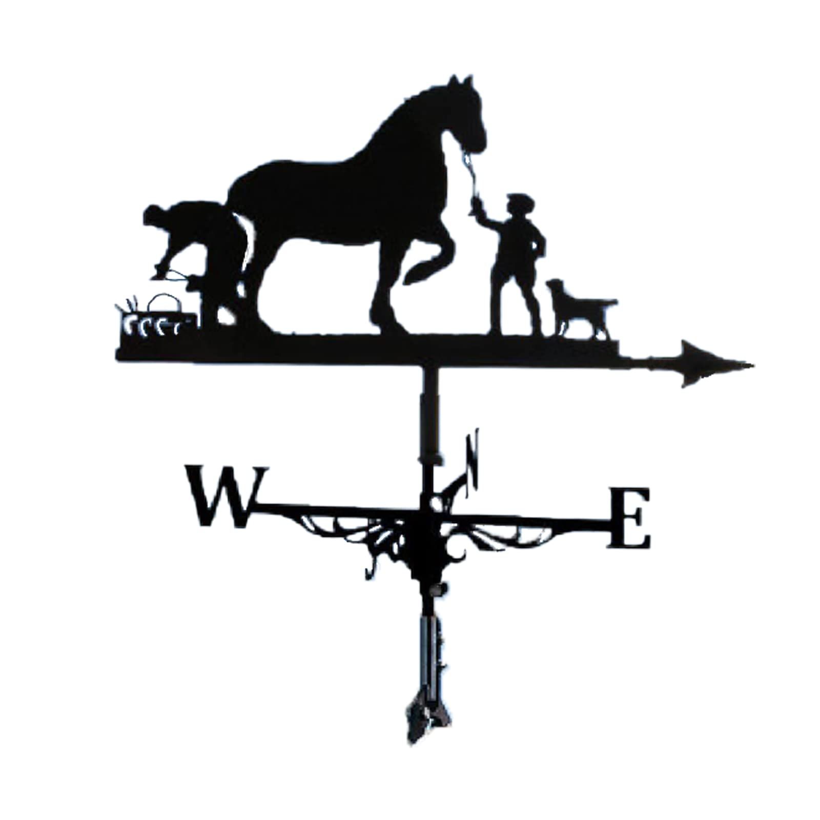 Various Shapes of Stainless Steel Creative weathervane, Black Metal Patio roof Outdoor Decorative weathervane (Man and Horse)