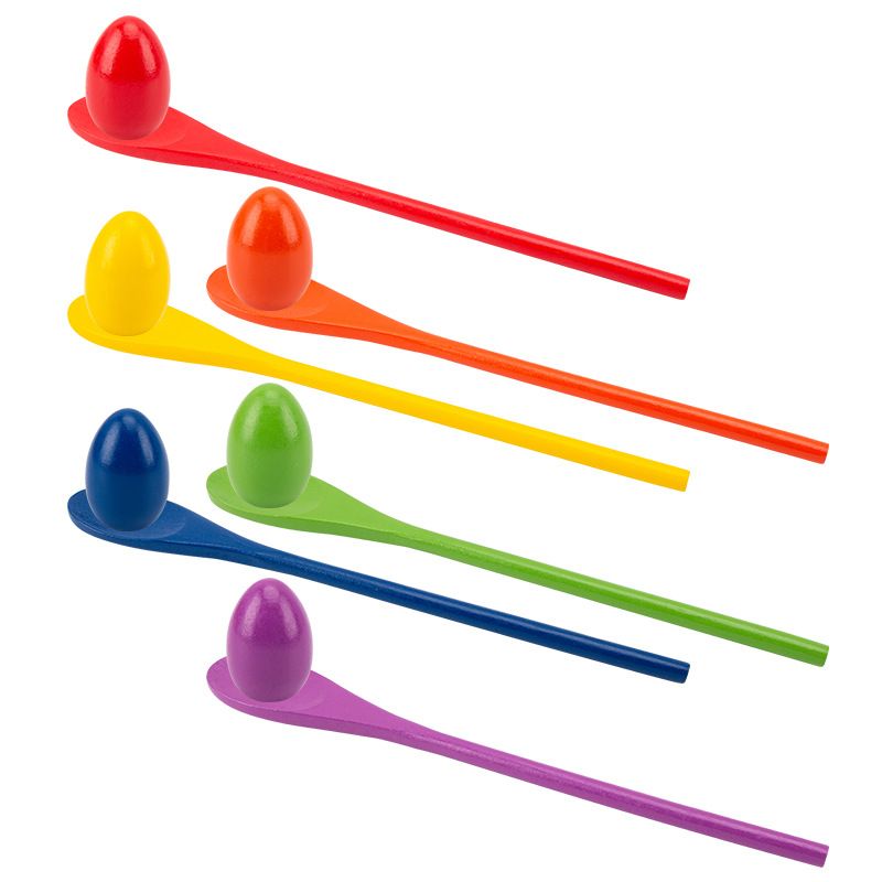 Egg Spoon Race Game Set, Wooden Egg Balance Game Relay Race Games for Kids Outdoor Lawn Games Easter Eggs Hunt Game 6pes