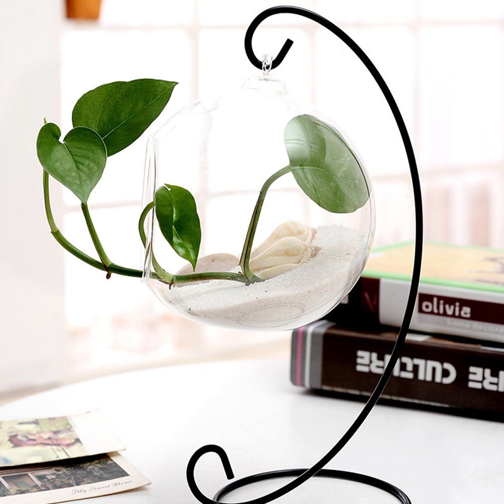 Ornament Display Stand Iron Hanging Stand Rack Holder for Hanging Glass Globe Air Plant Terrarium Witch Ball Christmas (Black)