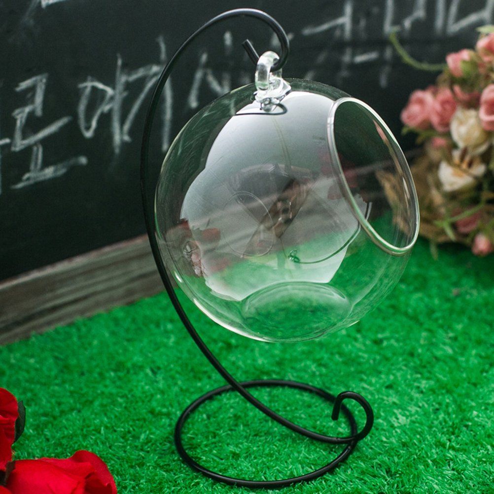 Ornament Display Stand Iron Hanging Stand Rack Holder for Hanging Glass Globe Air Plant Terrarium Witch Ball Christmas (Black)
