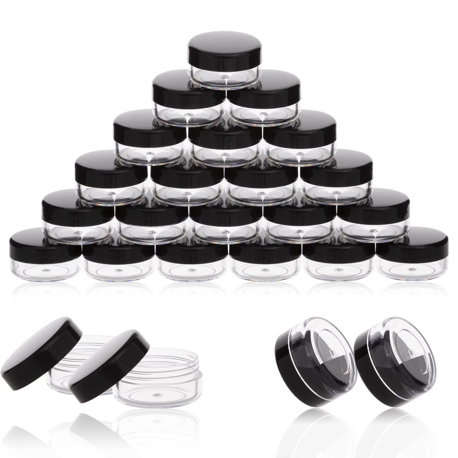 50 Count Tiny Sample Jars, 5ML Makeup Cosmetic Containers for Lip Balms, Lotion, Powder, Beauty Products(Black Lids)