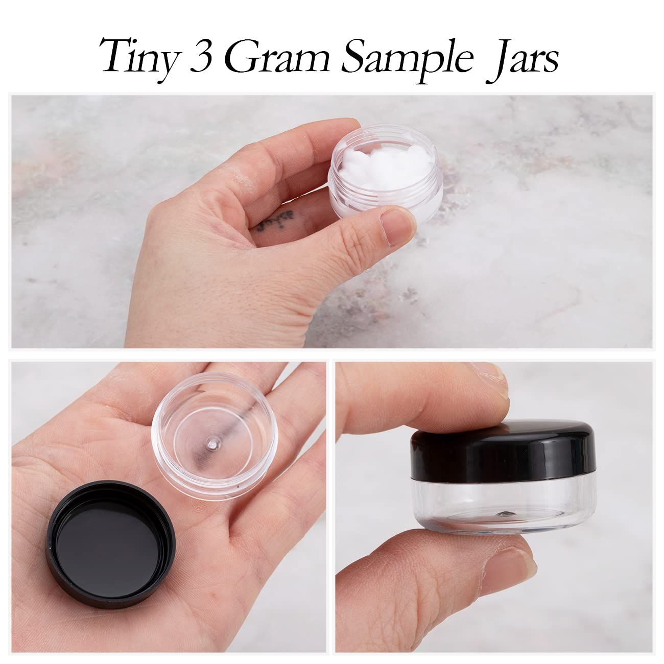 50 Count Tiny Sample Jars, 5ML Makeup Cosmetic Containers for Lip Balms, Lotion, Powder, Beauty Products(Black Lids)