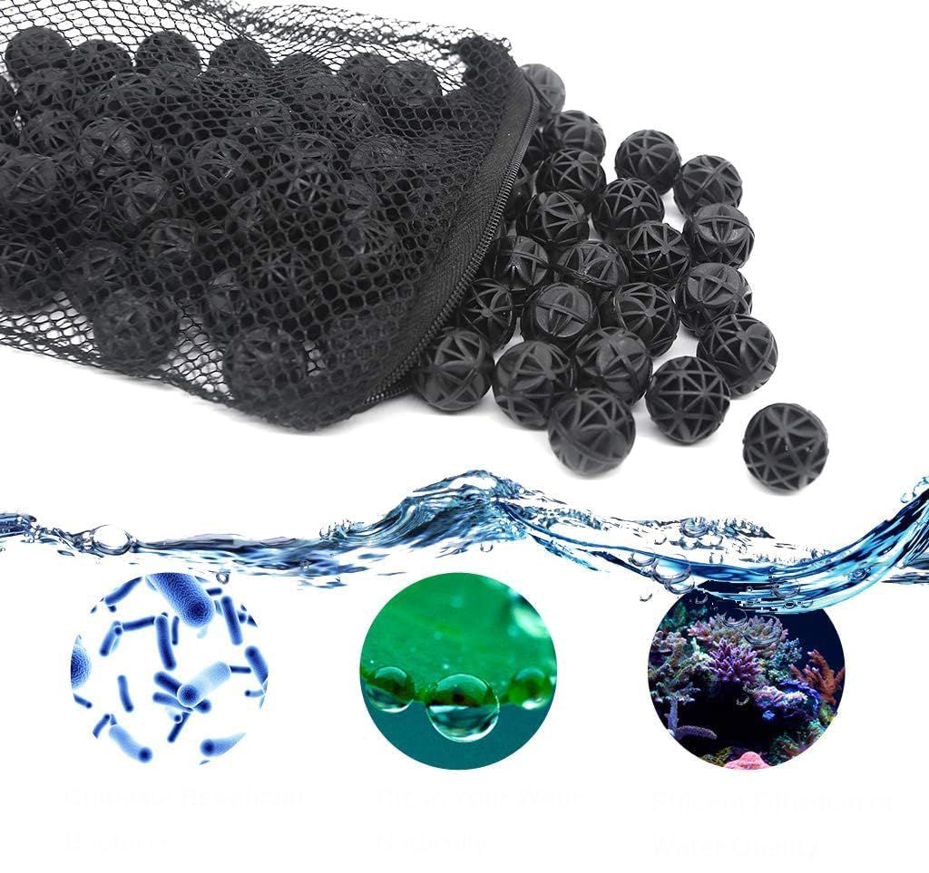 100pcs 0.62-Inch Aquarium Bio Balls Filter Media, Aquarium Fish Tank Filter Media, Pond Media Filter Balls with Media Bags